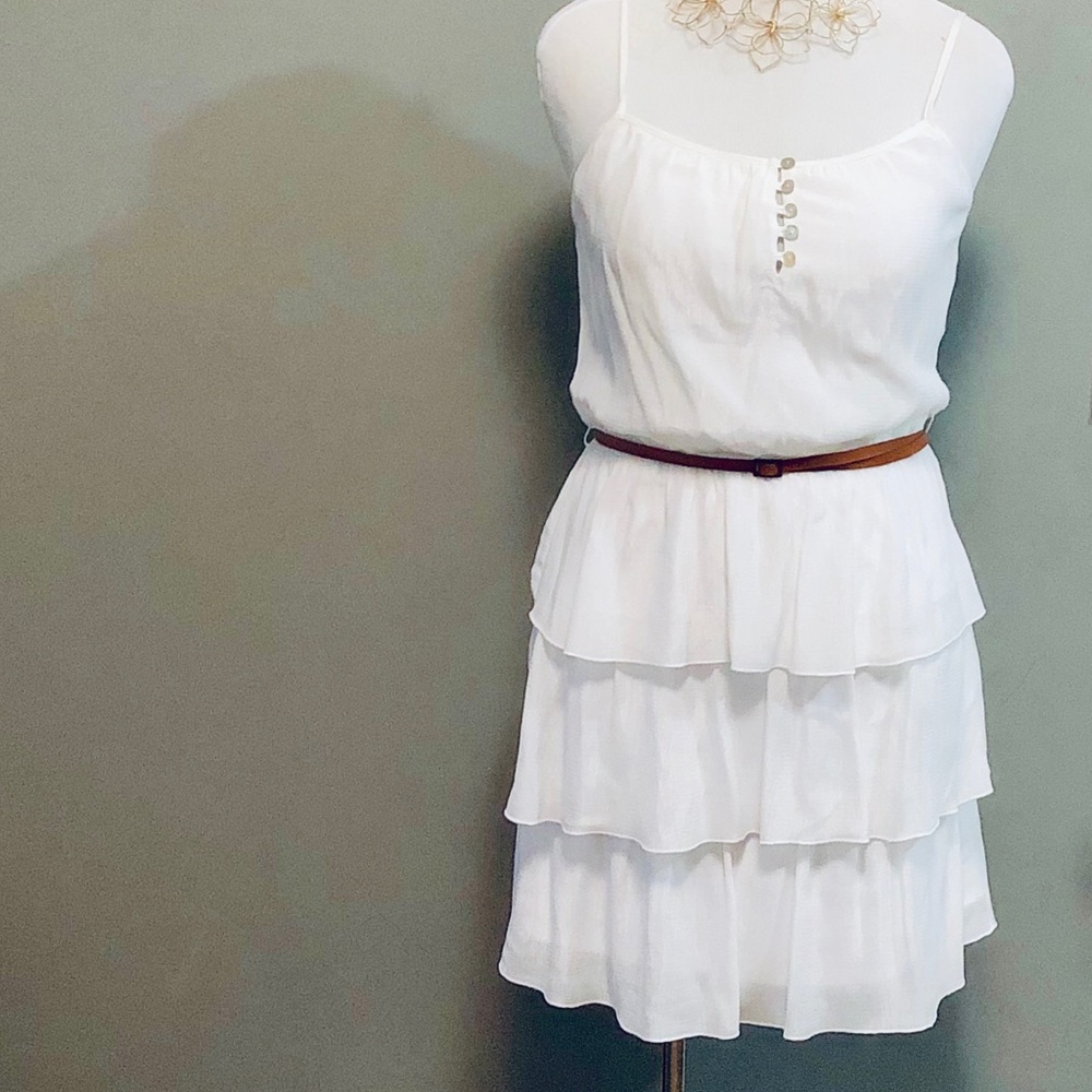 Lily Rose White Tiered Ruffle Elastic Waist Dress